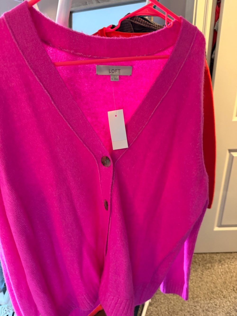 LOFT Bright pink V-Neck Button cardigan
